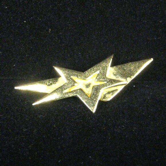 New View Brand Star Triangle Brooch Goldtone Pin Estate Modern Geometric 1.7 In - Picture 1 of 4